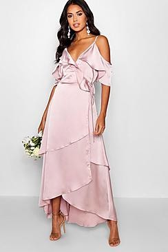 Satin Ruffle Wrap Maxi Dress | Boohoo.com (US & CA)
