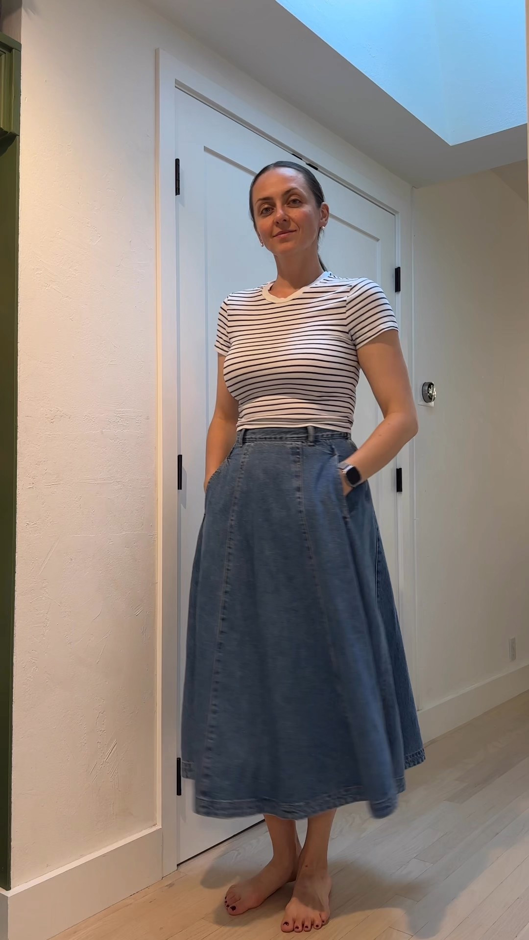 Denim midi skirt, striped tee, and a navy belt - classic style and easy to get dressed

#LTKStyleTip #LTKWorkwear #LTKSeasonal