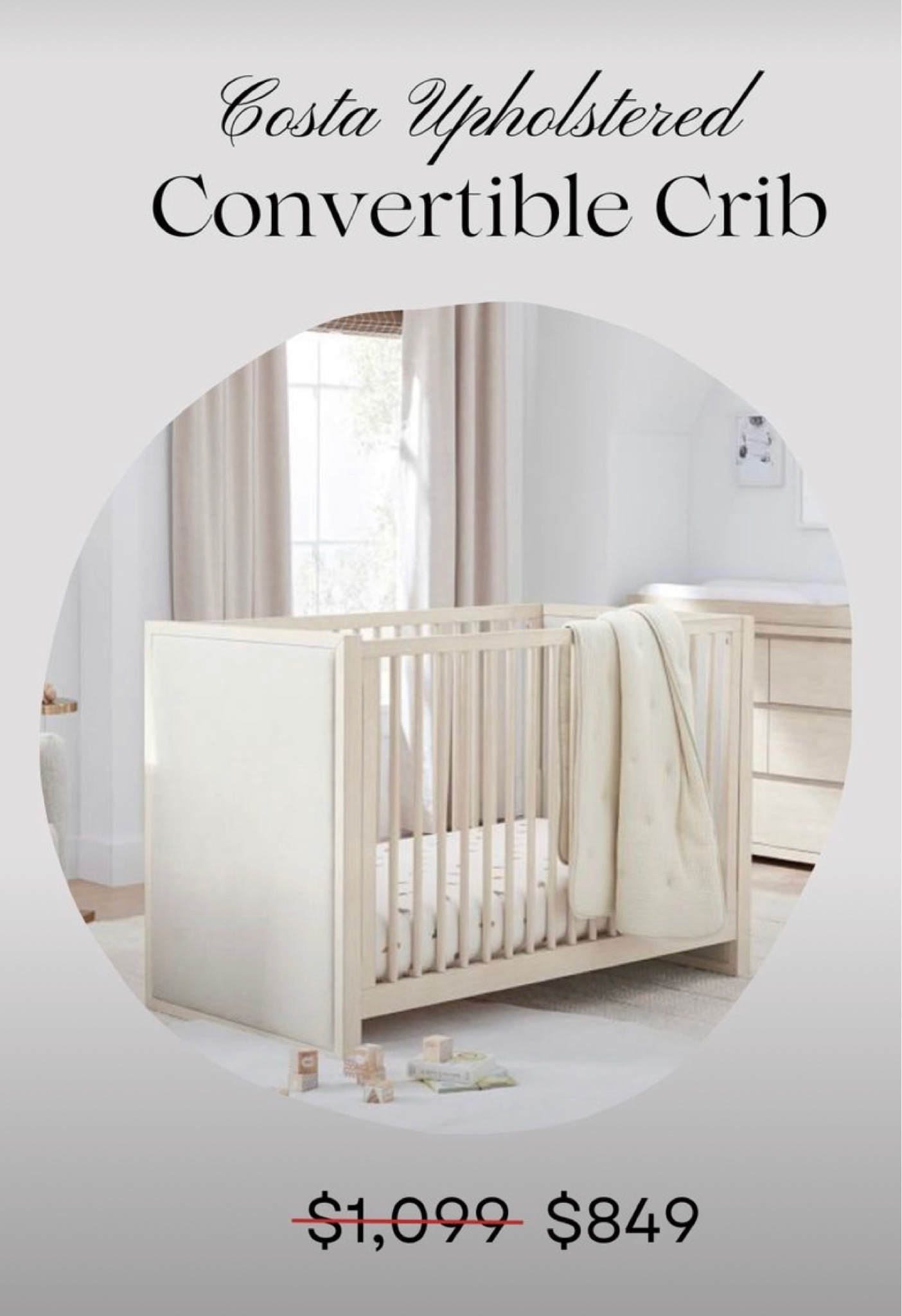 Upholstered convertible hot sale crib