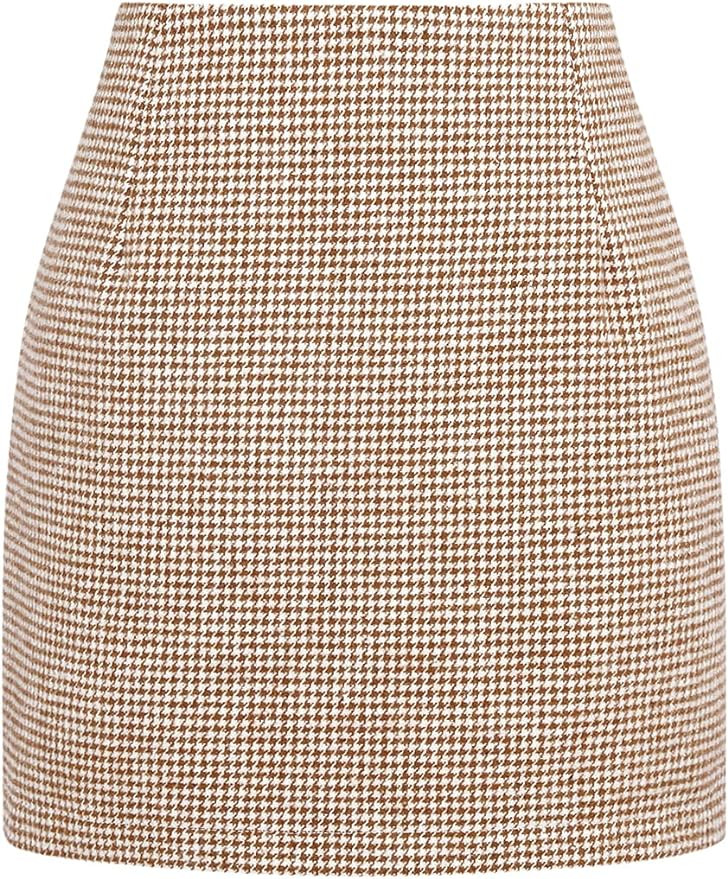IDEALSANXUN Womens High Waist Plaid Skirt Bodycon Pencil Wool Mini Skirts | Amazon (US)