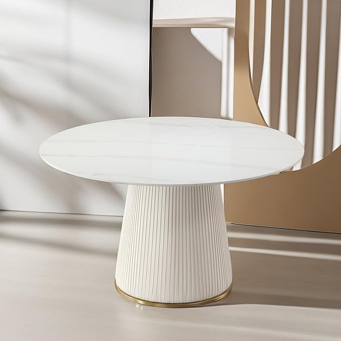 Montary 53'' Modern Round Dining Table, Marble Kitchen Table with Sintered Stone Tabletop and Cyl... | Amazon (US)