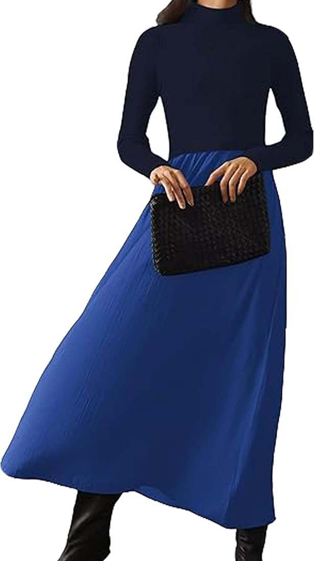 Lauweion Women's Turtleneck Sweater Maxi Dress Long Sleeve Slim Fit Ribbed Knit Pullover Jumper T... | Amazon (US)