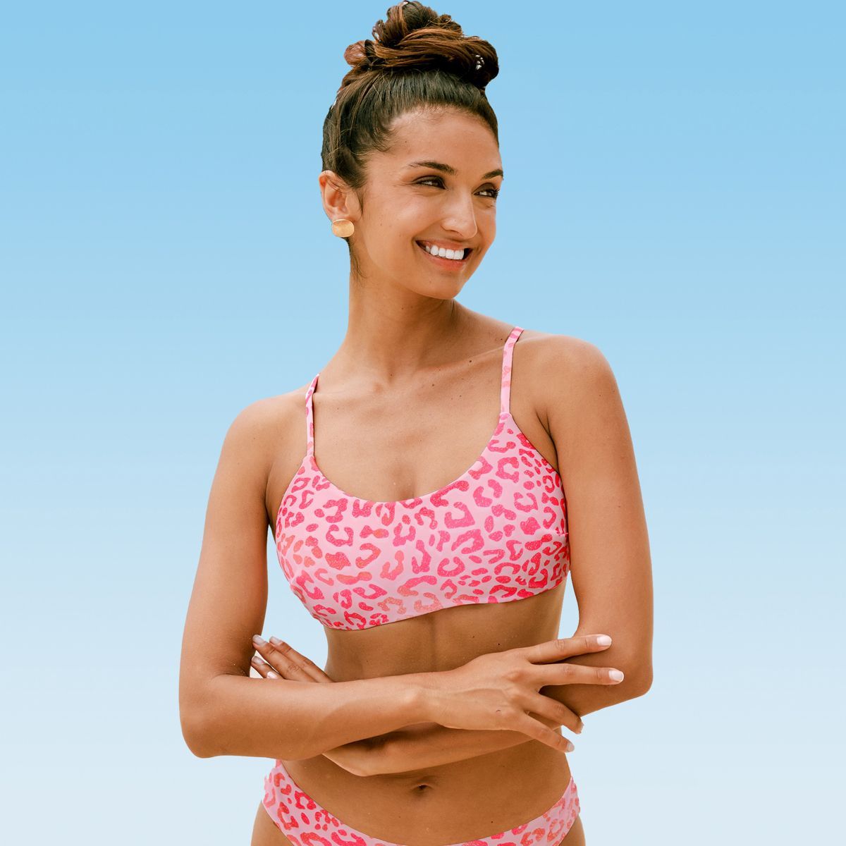 Women's Reversible Pink Leopard Back Tie Bikini Top Swimsuit - Cupshe | Target