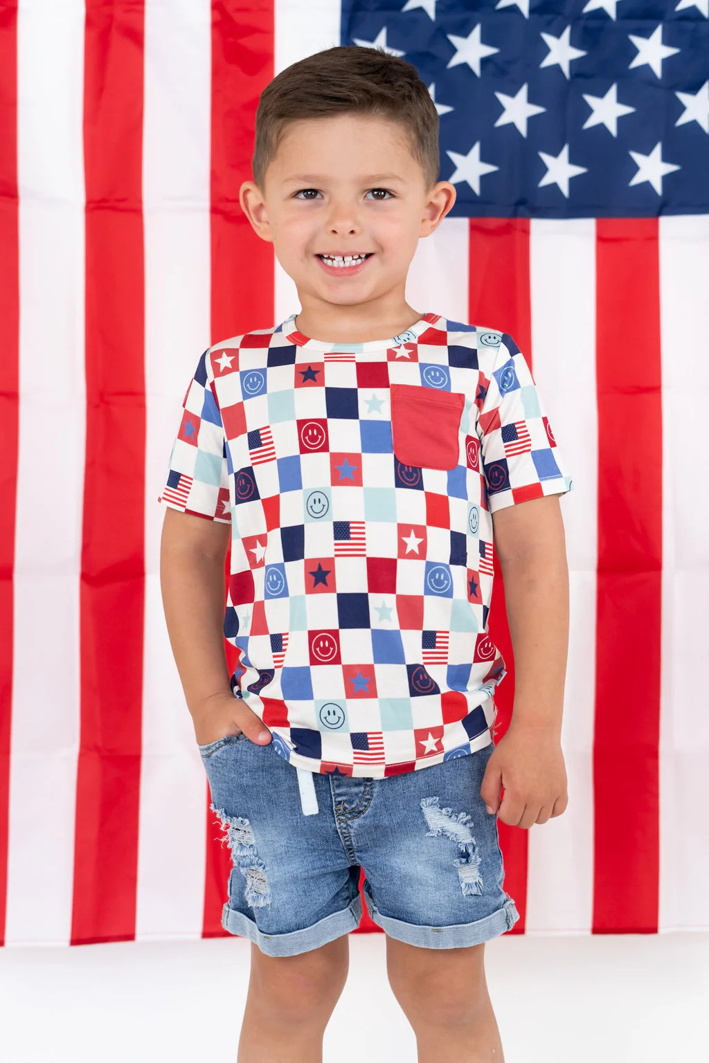 HOME OF THE FREE CHECKERS DREAM POCKET TEE | DREAM BIG LITTLE CO