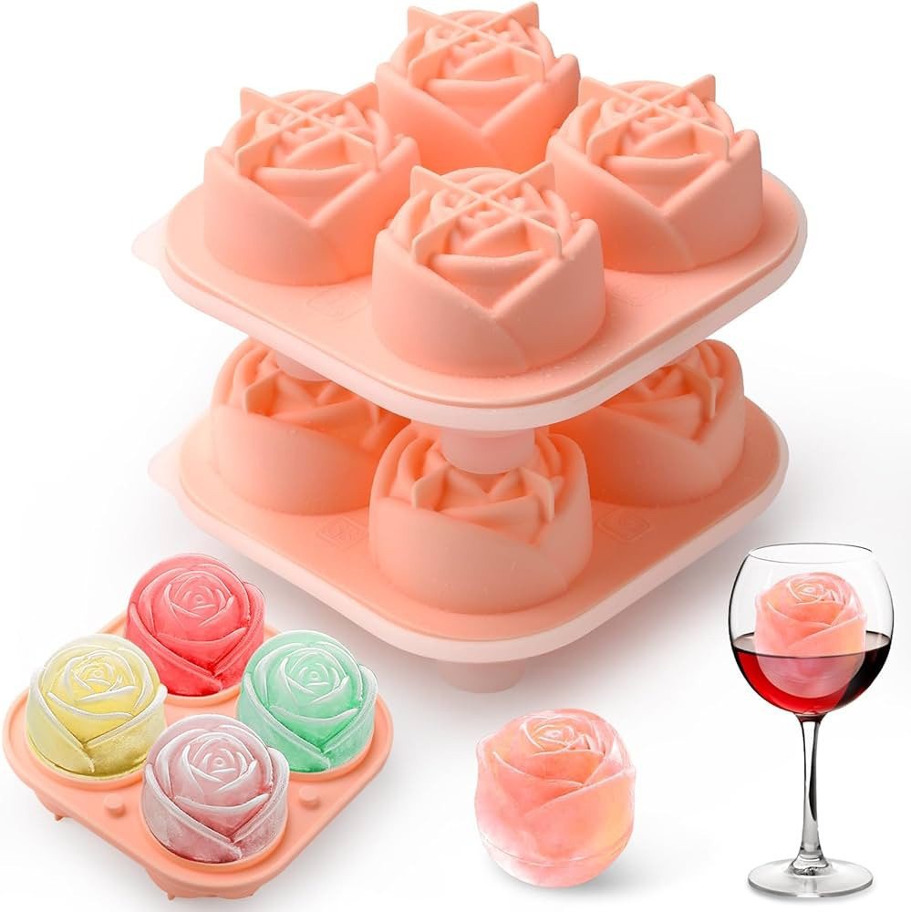AIBIRUI Rose Ice Cube Mold,2 inch Whiskey Ice Cubes,Large Silicone Ice Cube Tray with Lid,Big Ice... | Amazon (US)