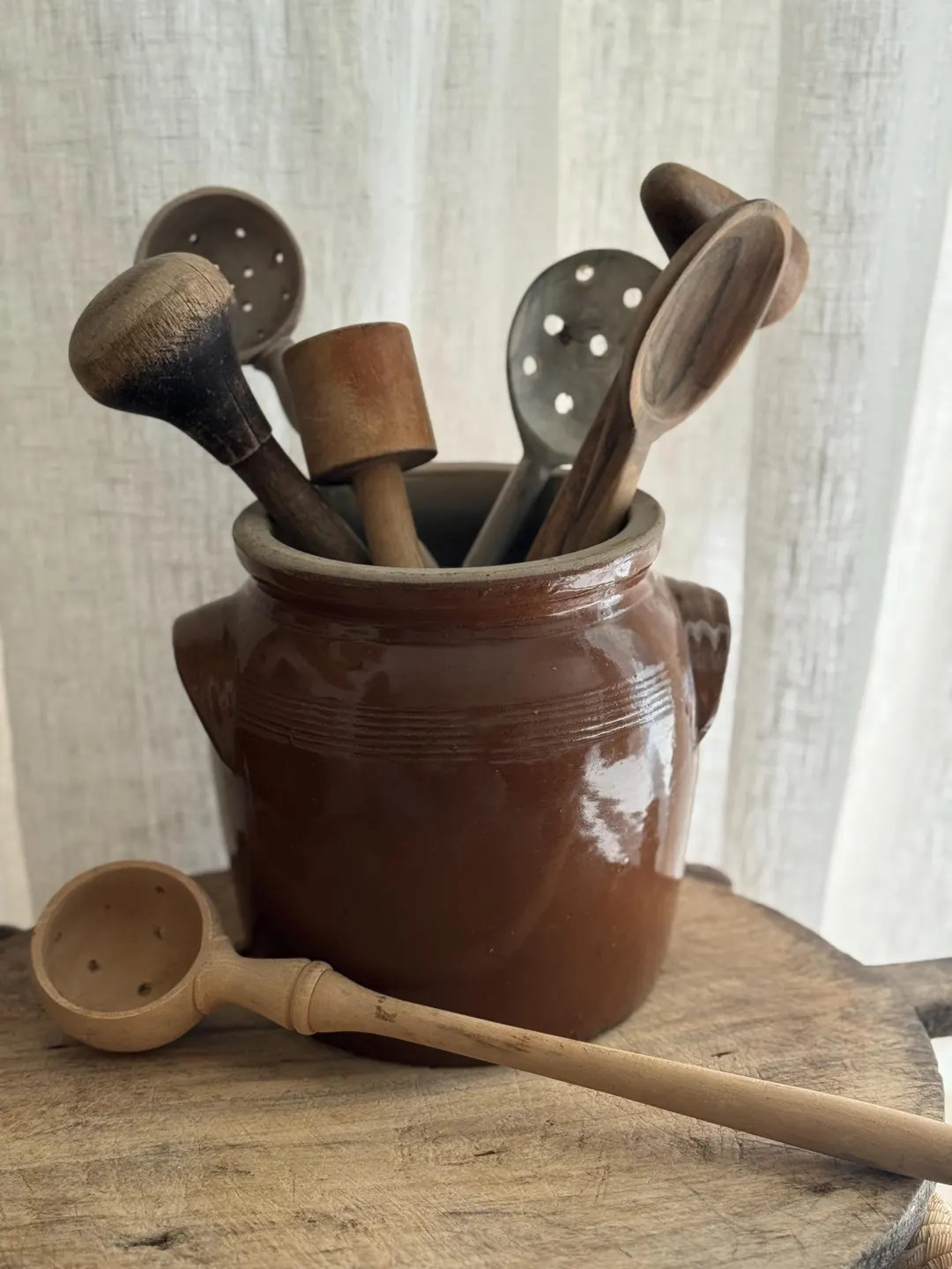 Vintage French Olive Wood Perforated Spoon: 16" Rustic Ladle - Etsy | Etsy (US)