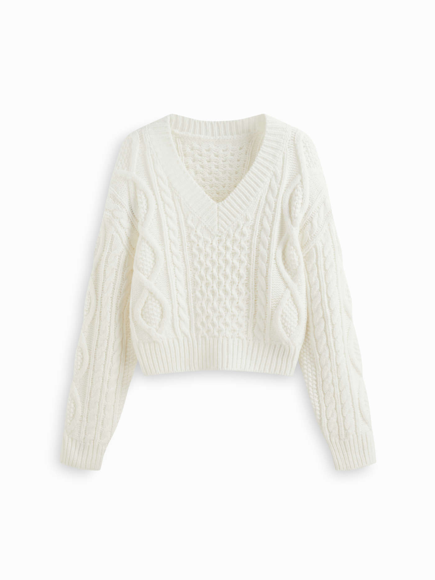 Knit Fabric Cable Knit V-neck Textured Oversized Sweater For Daily Casual | Cider