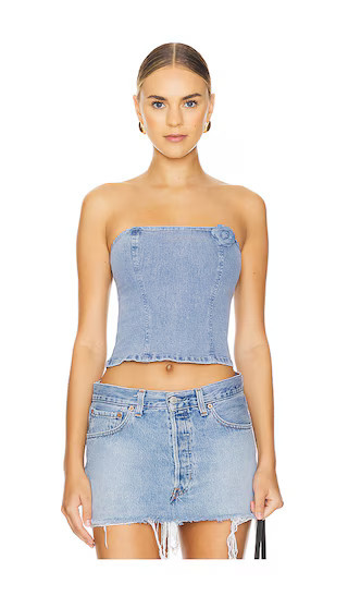 MORE TO COME Yanin Corset in Denim-Light. - size XXS | Revolve Clothing (Global)