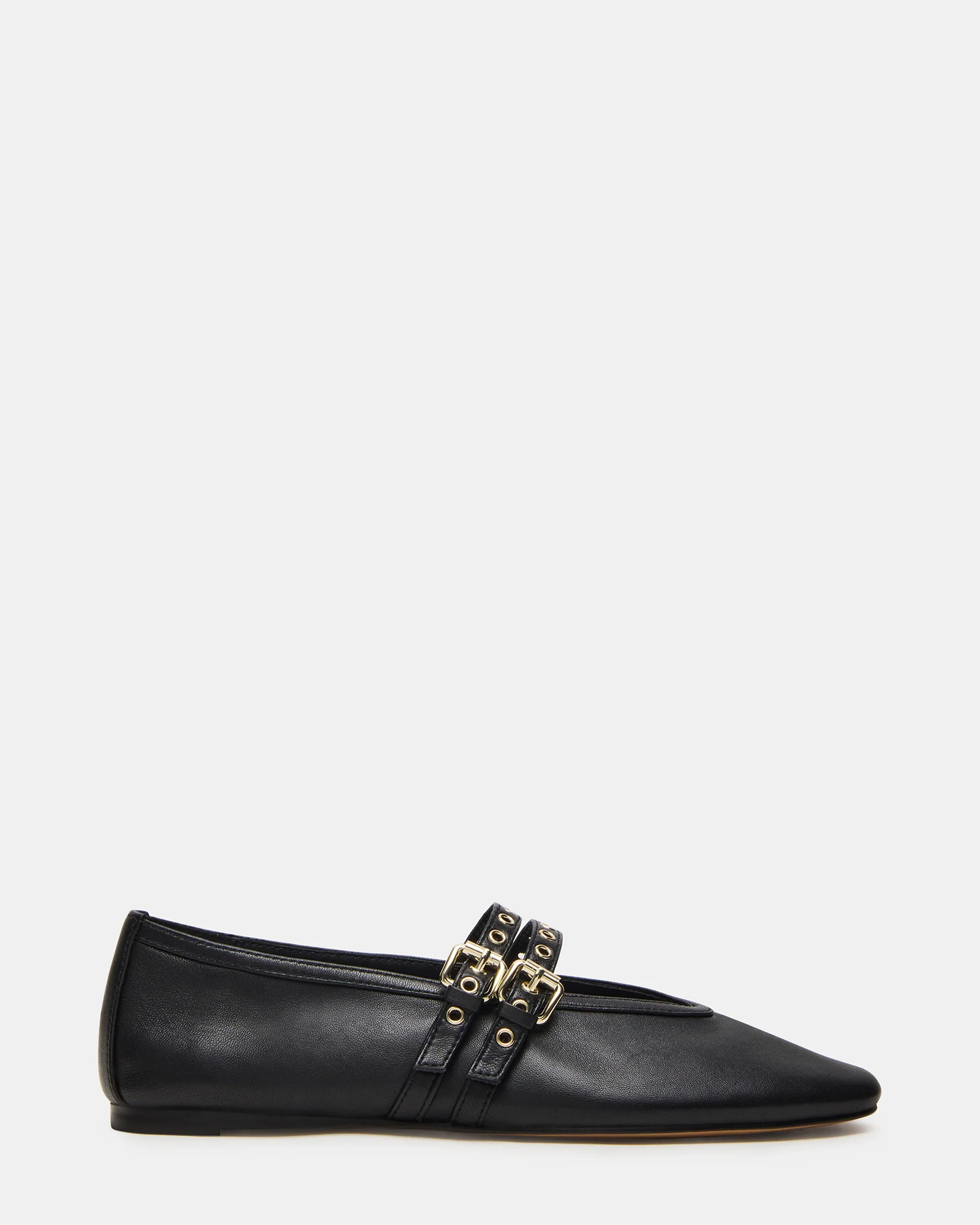 LYDIA Black Leather Square-Toe Mary Jane Ballet Women's Flat | Steve Madden (US)