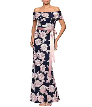Petite Size Soutache Floral Print Off-The-Shoulder Dress | Dillard's