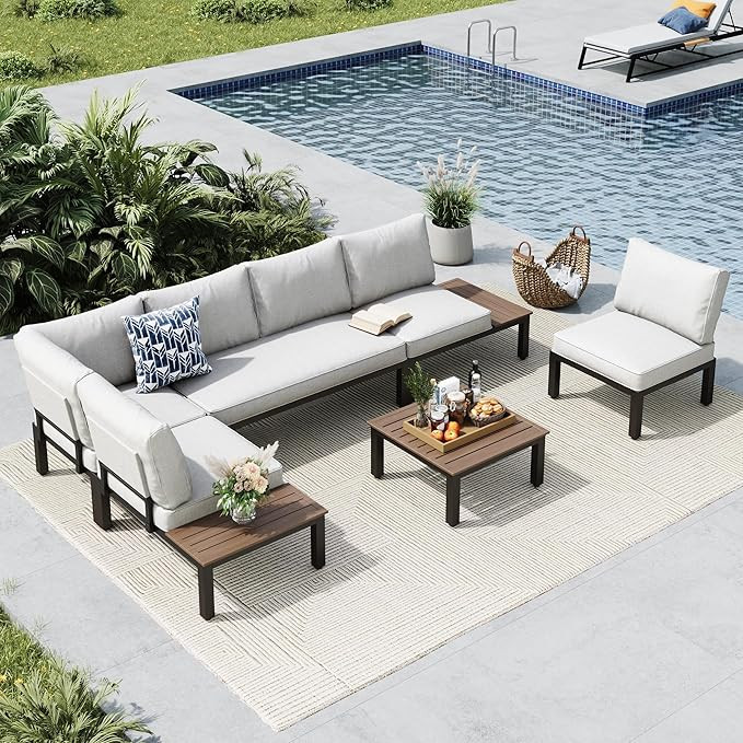 MFSTUDIO 6 Pieces Patio Furniture Set, Metal Outdoor Sectional Sofa Modular Outdoor Couch, Modern... | Amazon (US)
