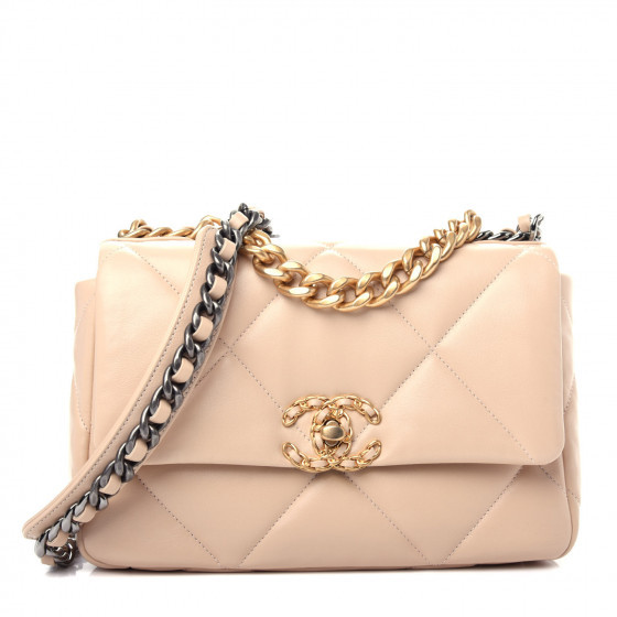 CHANEL Lambskin Quilted Medium Chanel 19 Flap Beige | Fashionphile
