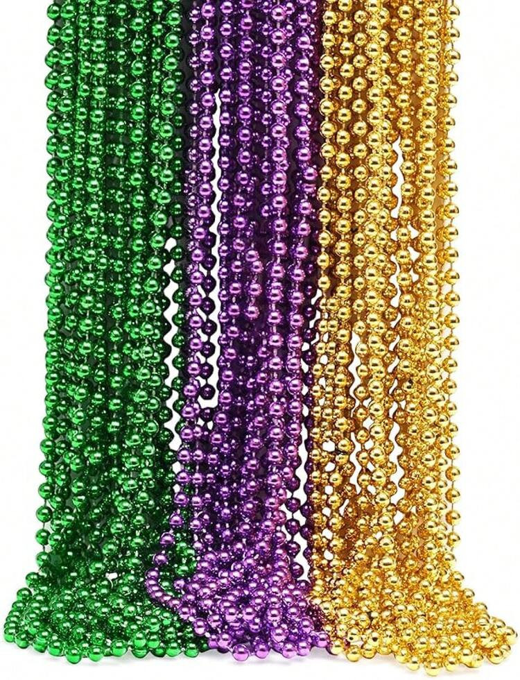 30Pcs Mardi Gras Beads, Purple 33 Metic Beaded Necklace Bulk Costume Stuff, Festival Throw Accessory Sets Party Decor Favor Supplies | SHEIN