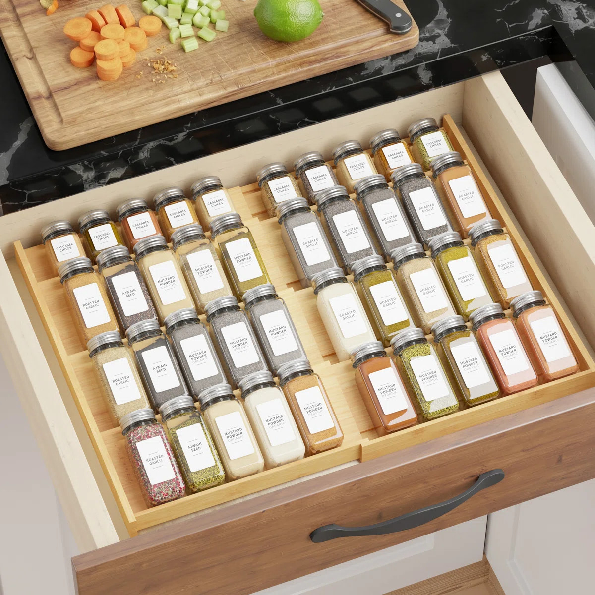 Bamboo Expandable Spice Drawer Organizer, 4-Tier Cabinet Insert for Kitchen Seasoning Storage, Fi... | Wayfair North America
