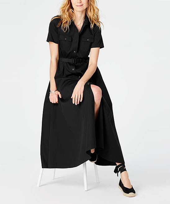 J.Jill Women's Casual Dresses BLACK - Black Belted Maxi Shirt Dress - Women & Petite | Zulily