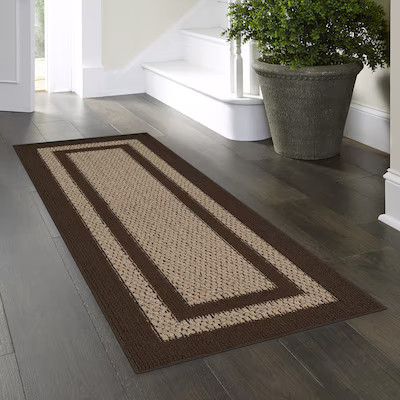Style Selections 2 x 6 (ft) Tufted Brown Tan Rectangular Indoor Border Machine washable Runner ru... | Lowe's
