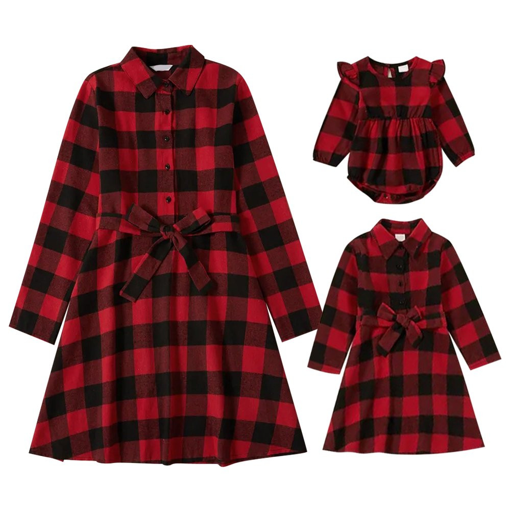 FYMNSI Mommy and Me Christmas Dresses Long Sleeve Plaid Dress Xmas Party Mom Daughter Photoshoot ... | Walmart (US)