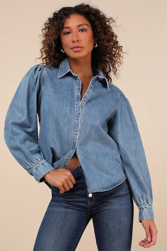Notoriously Chic Medium Wash Denim Button-Up Top | Lulus
