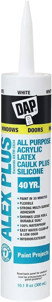 DAP INC 18152 10.1oz White Alex Plus Acrylic Latex Caulk with Silicone | Amazon (US)