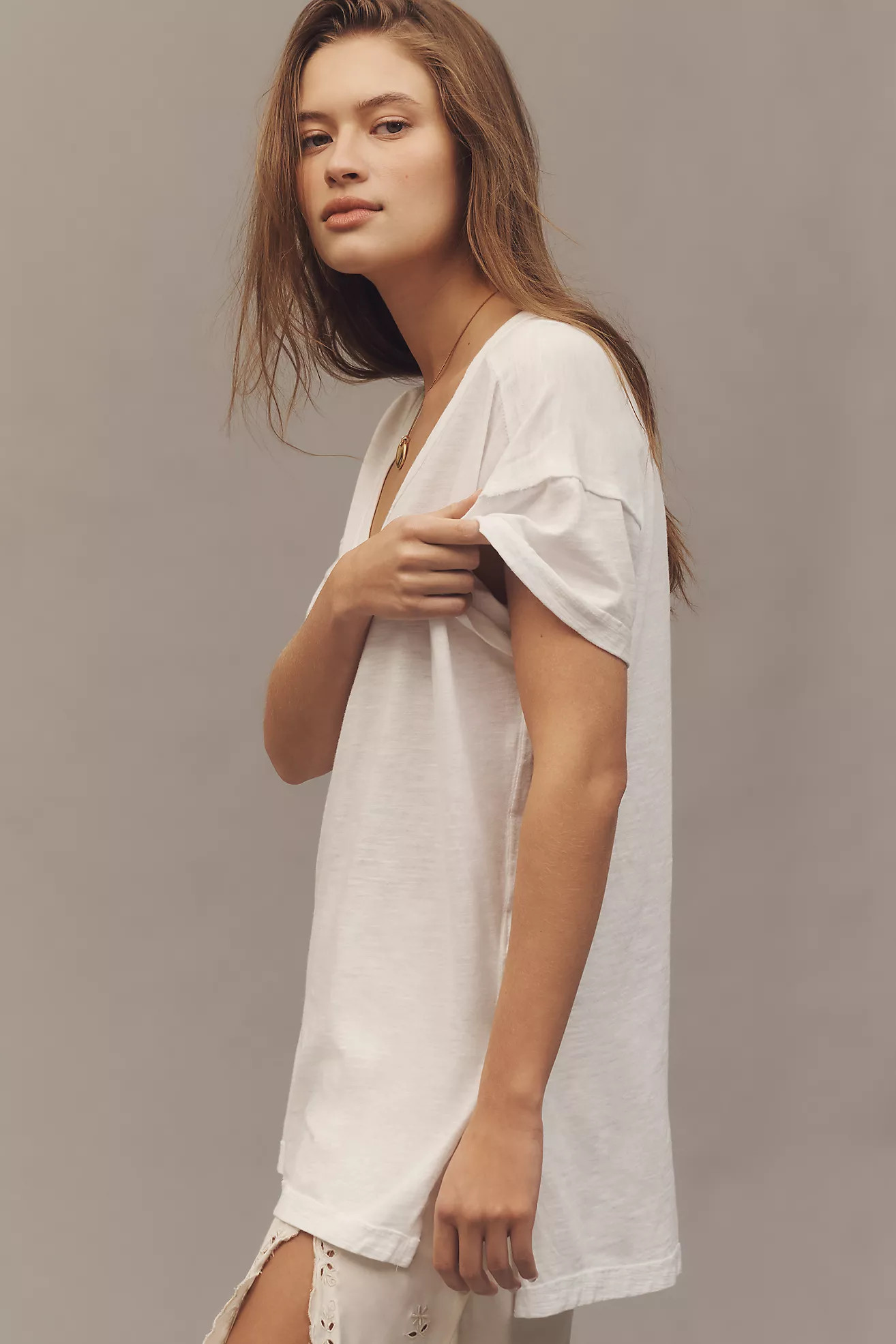 Jordyn Cotton-Slub Crew-Neck Oversized Tee by Pilcro: Deep-V Edition | Anthropologie (US)