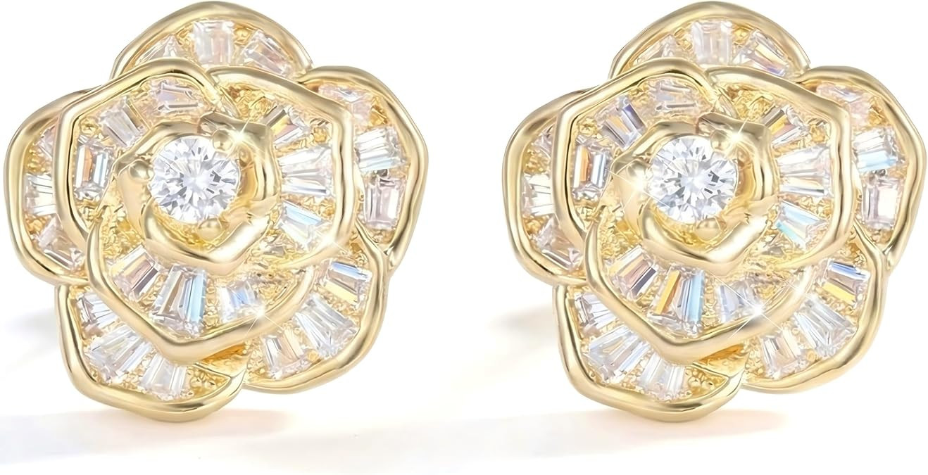 Dainty Flower Pearl Stud Earrings for Women, 14K Gold Vermeil over 925 Sterling Silver, Trendy El... | Amazon (US)