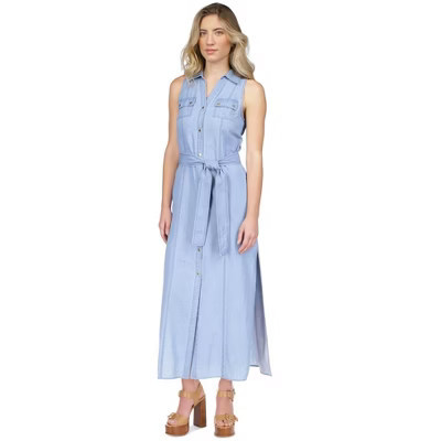 Michael Kors Womens Belted Sleeveless Maxi Dress, blue, Small | Target