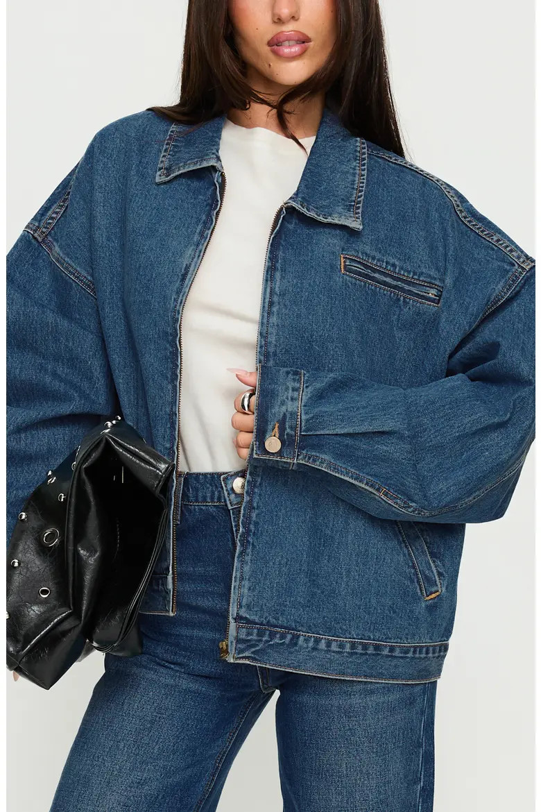 Princess Polly Riina Denim Bomber Jacket at Nordstrom, Size 4 | Nordstrom