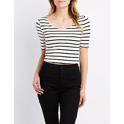 Striped Zip-Back Crop Top | Charlotte Russe