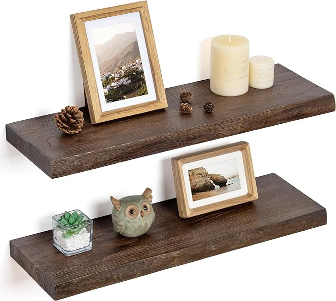 Floating Shelves for Wall Decor, Rustic Solid Elm Wood Floating Shelves Wall Mounted, Wall Shelve... | Amazon (US)