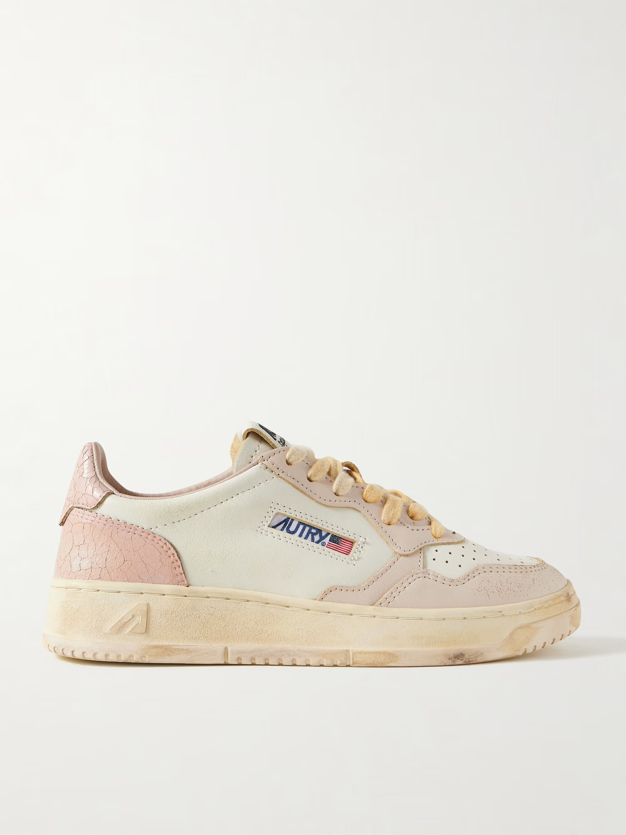 Super Vintage distressed paneled leather sneakers | NET-A-PORTER APAC