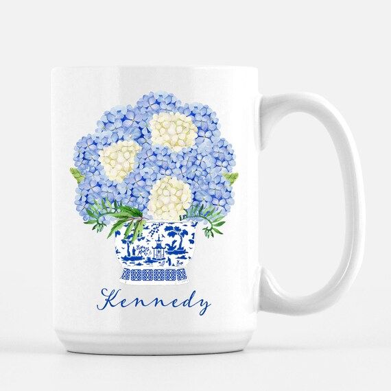 Blue Hydrangea Bouquet in Blue Chinoiserie Planter Mug  | Etsy | Etsy (US)
