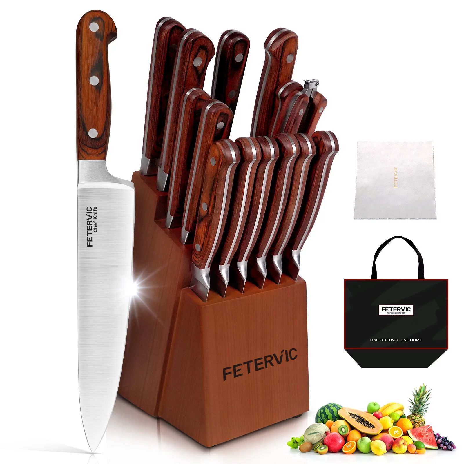 FetervicFETERVIC Knife Block Set, 16 Pieces Kitchen Knife Set with Block, Stainless Steel Knife S... | Walmart (US)