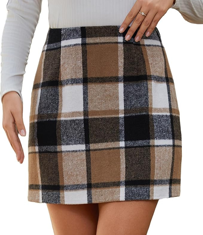MISS MOLY Women's Plaid Skirt Elastic High Waisted Zipper Side Bodycon Mini Skirt | Amazon (US)