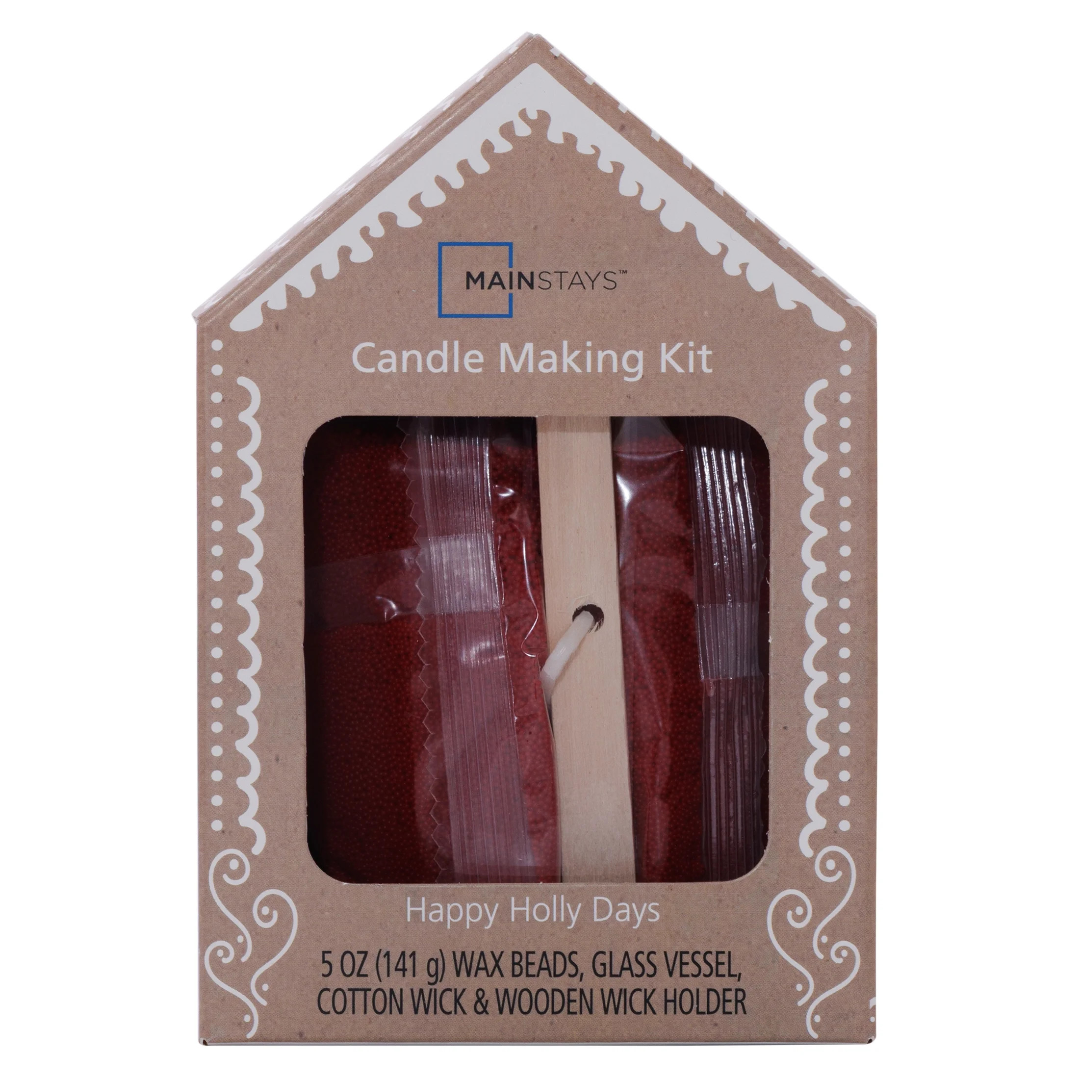 Mainstays 1-Wick Holiday Scene DIY Scented Jar Candle Kit, Wax Sands, Happy Holly Days, 5oz. | Walmart (US)