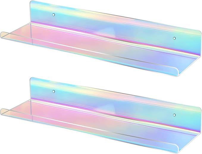 Iridescent Shelves, 15'' 2 Pack Rainbow Shelf, Cute Floating Shelves for Wall for Iridescent Home... | Amazon (US)