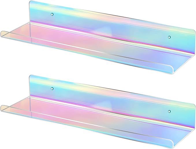 Iridescent Shelves, 15'' 2 Pack Rainbow Shelf, Cute Floating Shelves for Wall for Iridescent Home... | Amazon (US)