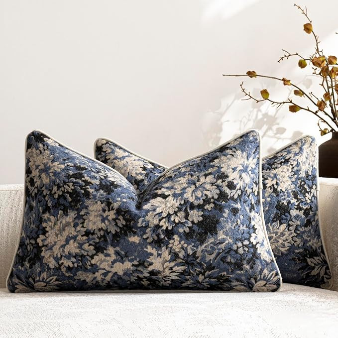 Pack of 2 Vintage Floral Pillow Covers 12x20 Boho Farmhouse Accents Chenille Rectangular Lumbar D... | Amazon (US)