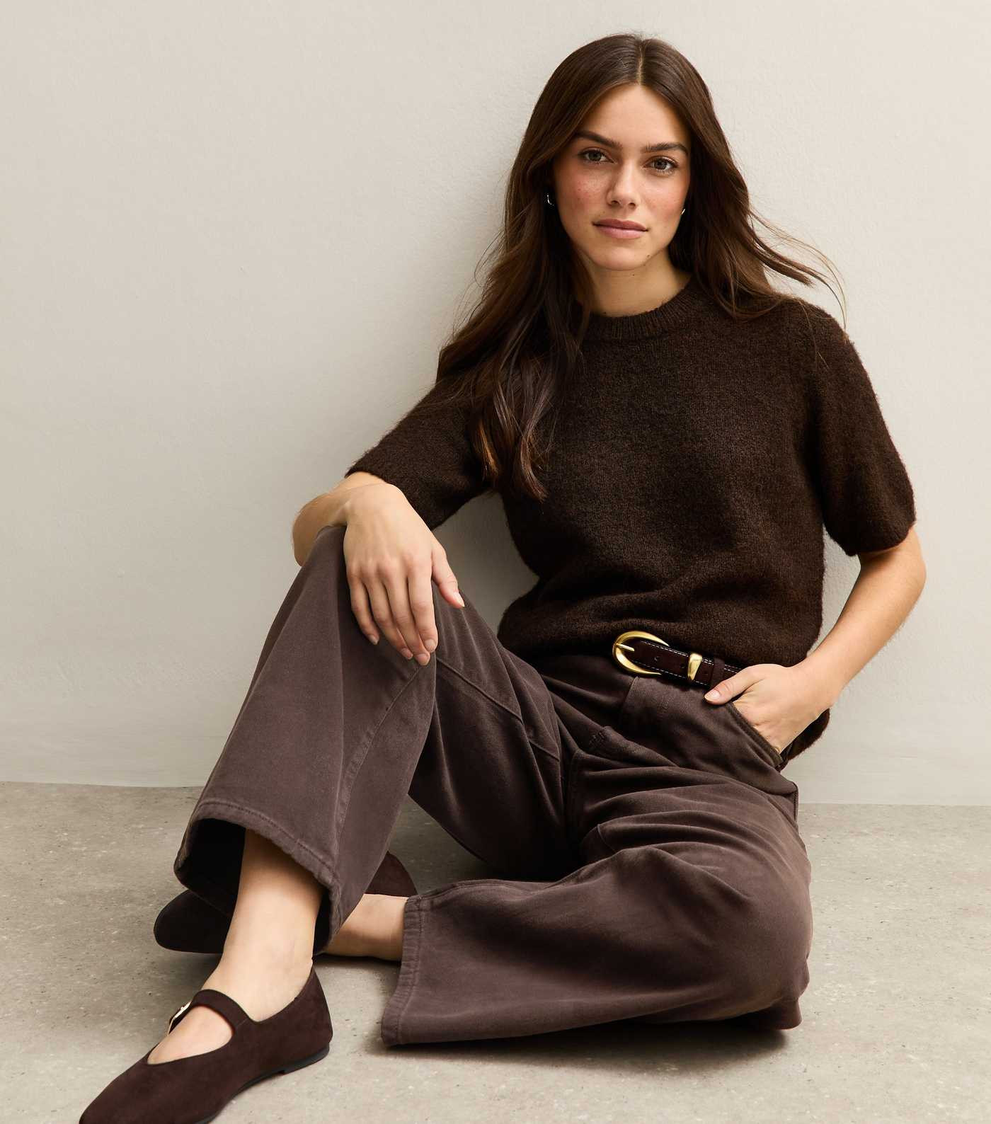 Petite Brown Adalae High Waisted Wide Leg Jeans | New Look | New Look (UK)