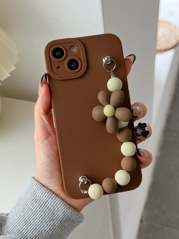 Plain Phone Case With Beaded Hand Strap | SHEIN