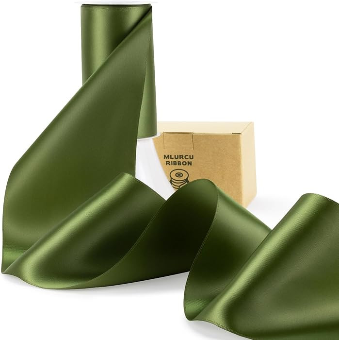 Moss Green Ribbon 4 Inch Wide Double Faced Satin Thick Polyester Silk Fabric Large Moss Green Rib... | Amazon (US)