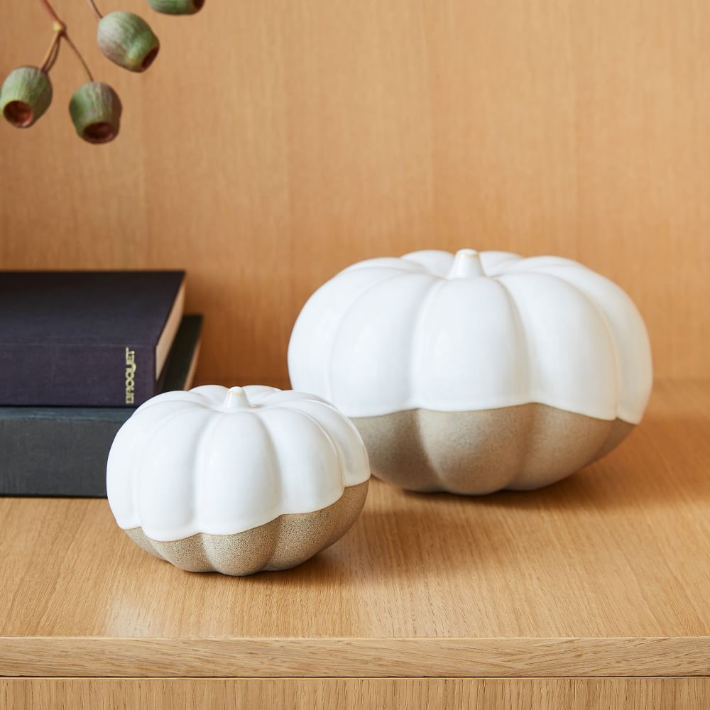 Half Dipped Pumpkin Objects, White, Ceramic, Small | West Elm (US)