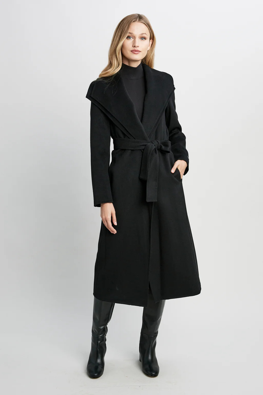 Tahari Long Double Face Wool Blend Wrap Coat | Elie Tahari