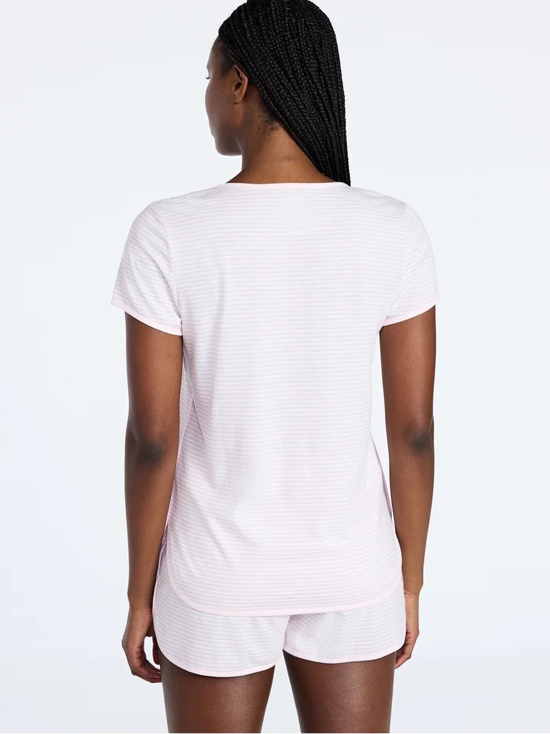 Joyspun Women's Lightweight Short Sleeve Sleep Tee and Shorts Set, 2-Piece, Sizes XS-3X | Walmart (US)