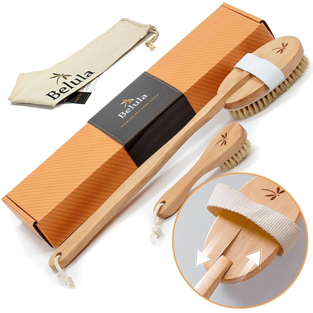 Belula Dry Brushing Body Brush Set - Natural Boar Bristle Body Brush, Exfoliating Face Brush & Ba... | Amazon (US)