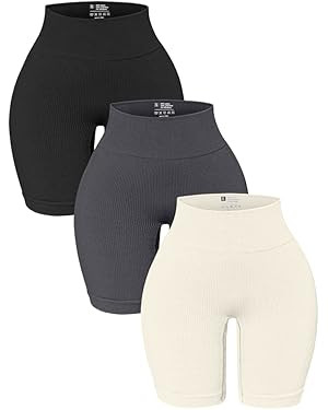 OQQ 3 Pack High Waisted Yoga Shorts for Women Ribbed Seamless Tummy Control Workout Athletic Shor... | Amazon (US)