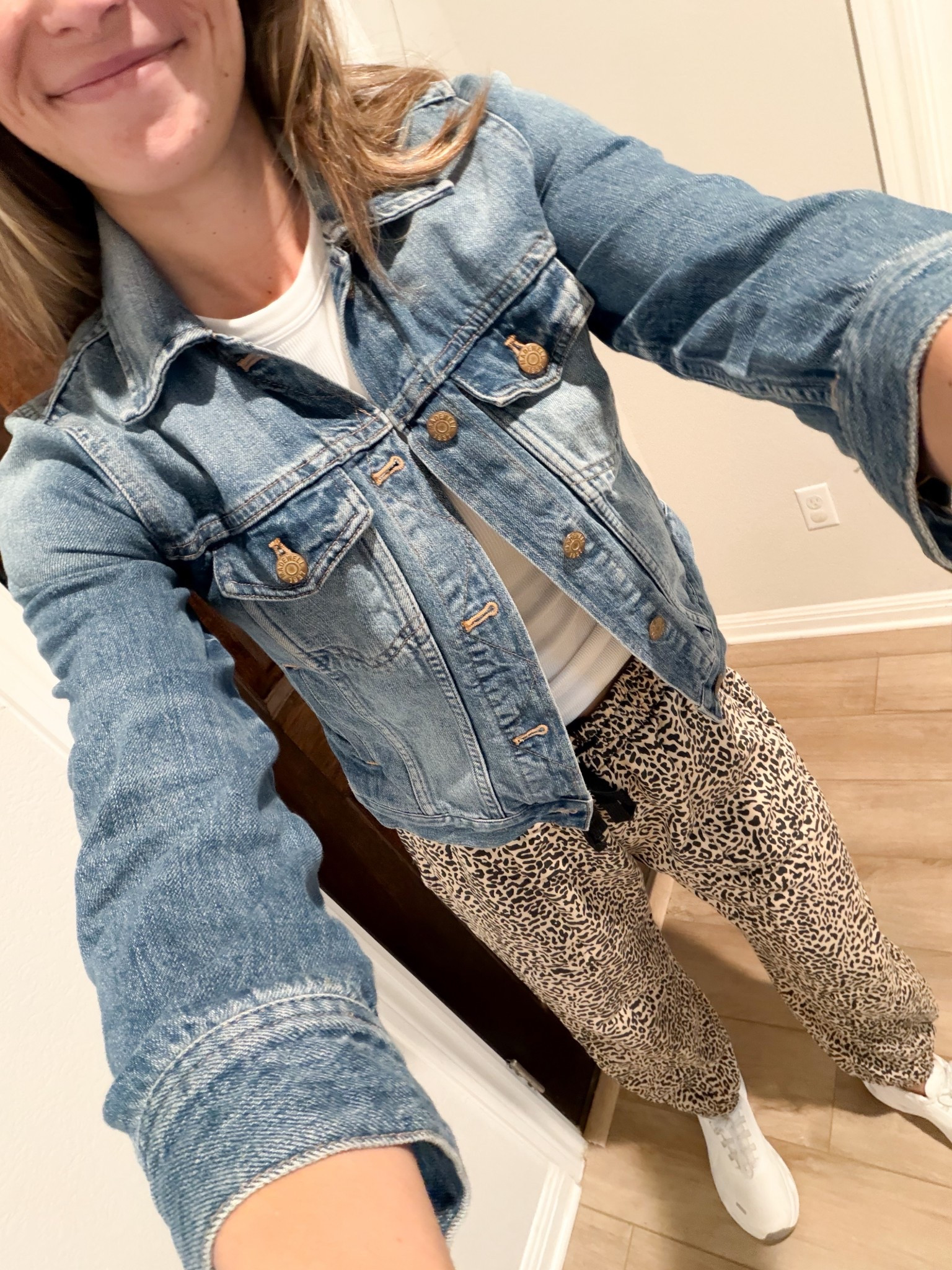 neutral style idea, spring transitional outfit, cheetah print pants, madewell denim jacket
-
everyday mama style 

#LTKgrwm #LTKootd