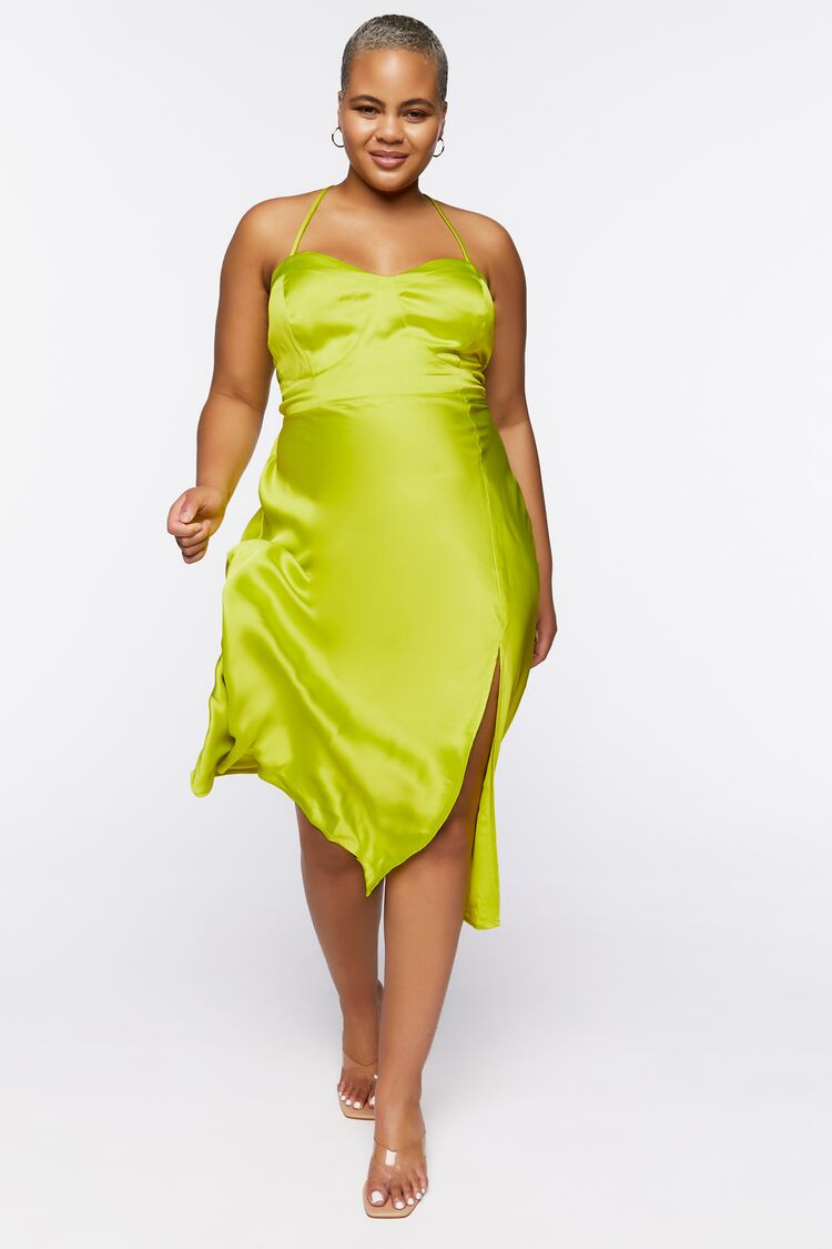 Plus Size Satin Crisscross Halter Midi Dress | Forever 21 (US)