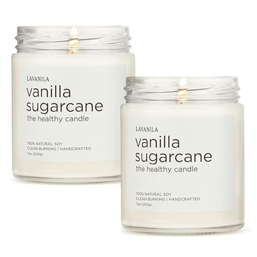 Lavanila Vanilla Sugarcane Scented Candles (Set of 2) - Natural Soy, Clean Burning, Handcrafted, Clean Burning 50 Hour Burn Time, 7 oz Each | Amazon (US)