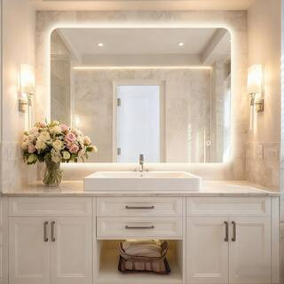 30 in. W x 40 in. H Rectangular Frameless LED Backlit Light with 3-Color Bathroom Vanity Wall Mir... | The Home Depot