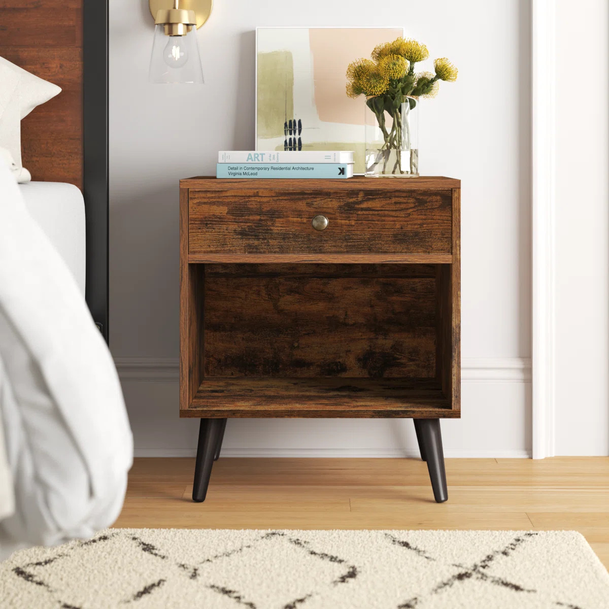 Vansant 1 - Drawer Nightstand with Drawer and Open Compartment, Solid Wood Legs | Wayfair North America